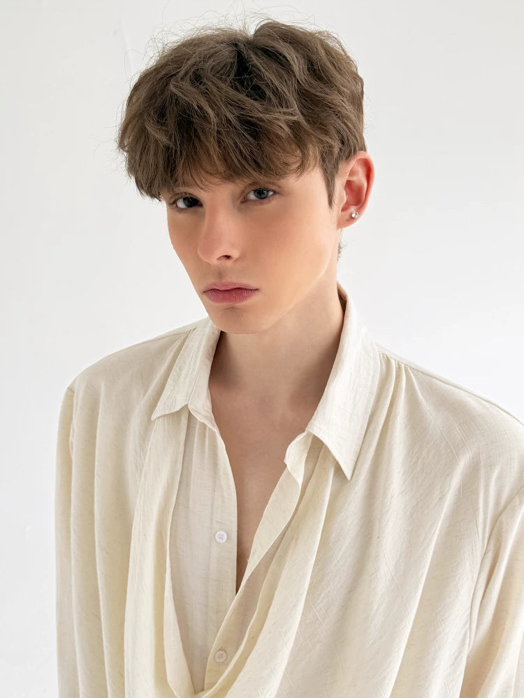 Ivory Cascade Drape Collar Shirt