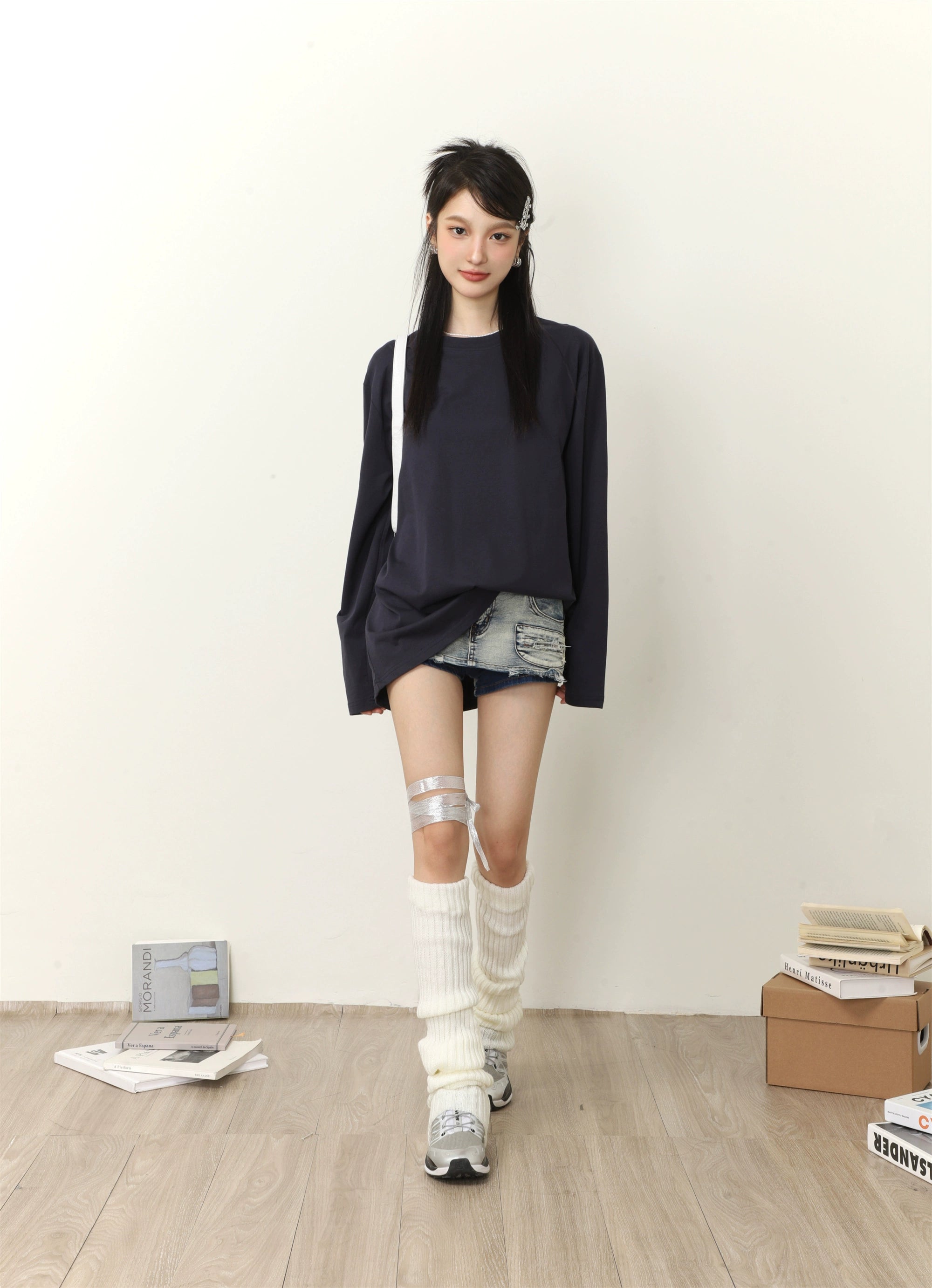 Feste Farbe Lose Long Sleeve T-Shirt