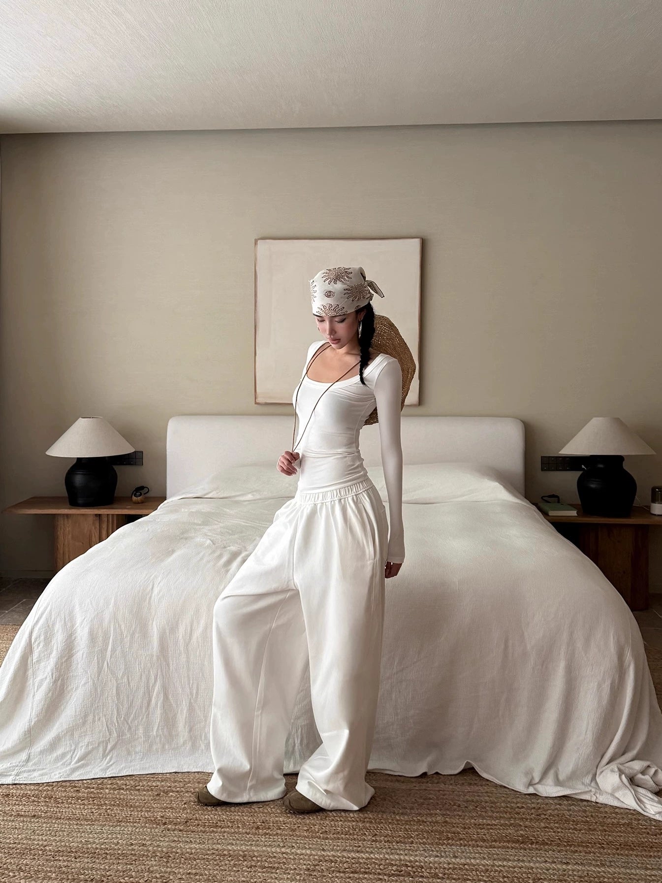 White Cotton Wide Leg Pants
