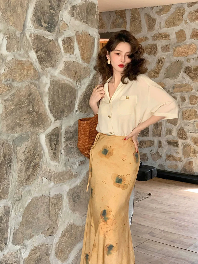Beige Short Sleeve Button Up Shirt