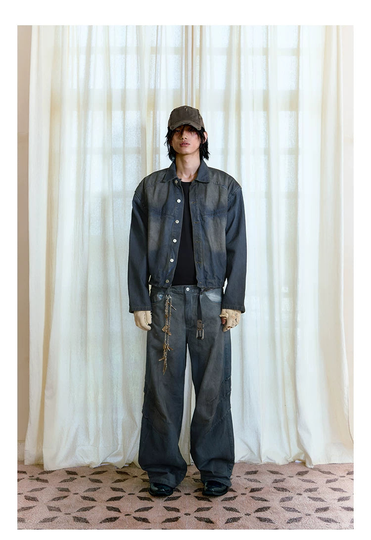 Faded Indigo Panelled Denim Trucker Jacket