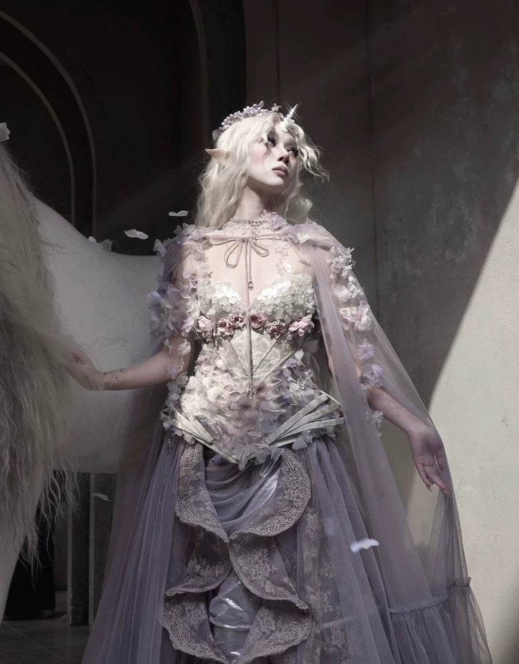 Lavender Embellished Tulle Cape