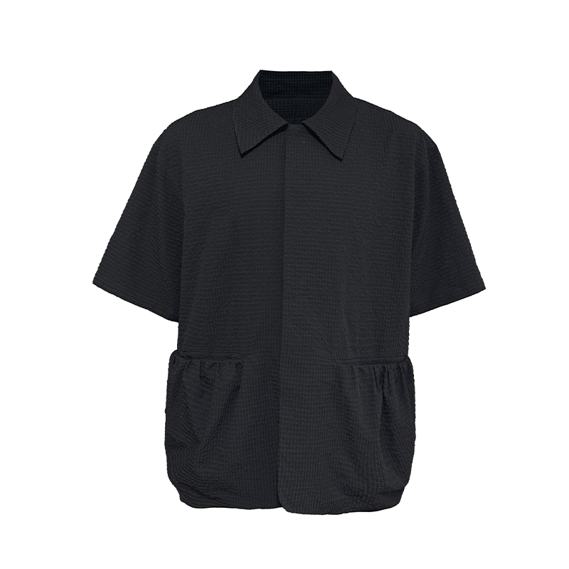 Textured Front Patch Pockets Short-Sleeve Shirt