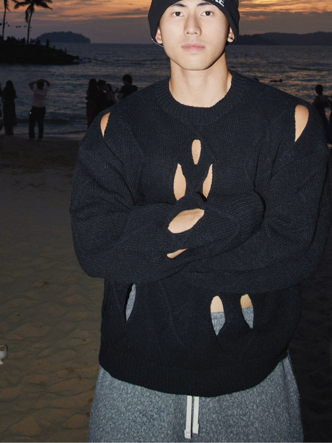 Midnight Distressed Knit Sweater