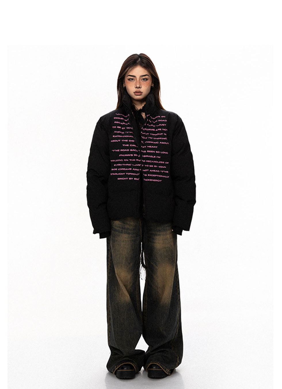 Letter Print Design Heavy Cotton Jacket - chiclara