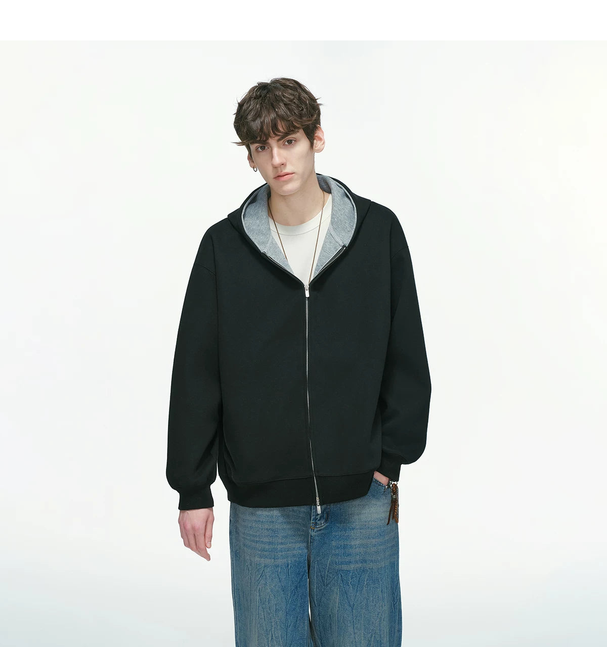 Dual-Tone Varsity Zip Hoodie