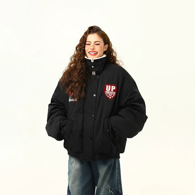 Varsity Patch Oversized High Neck Bomber Jacket