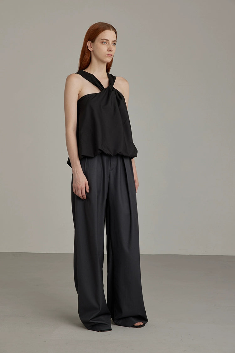 Black Wide-Leg High-Waist Trousers