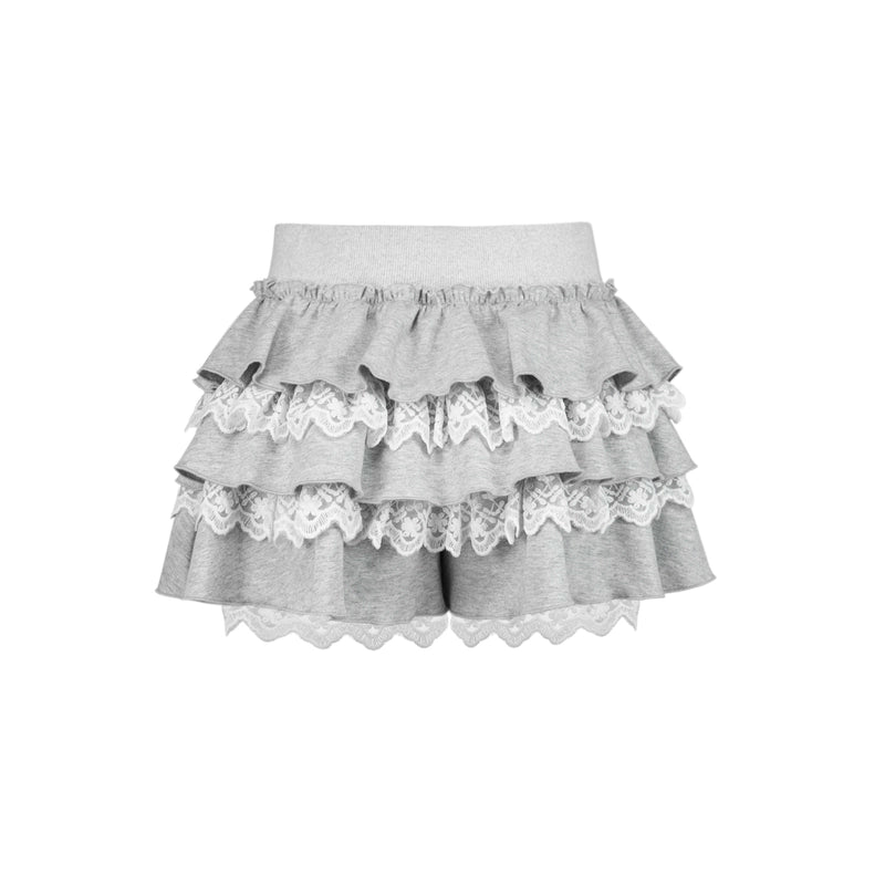 Lace Trim Tiered Ruffle Skort