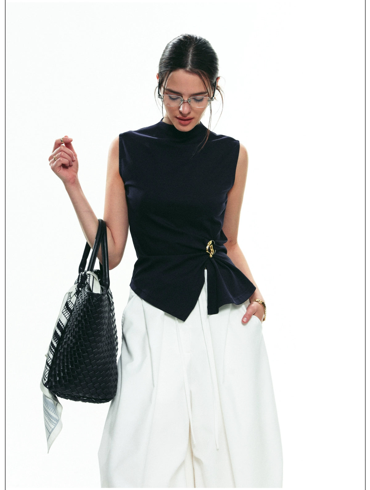 Sculptural Mock-Neck Blouse Set