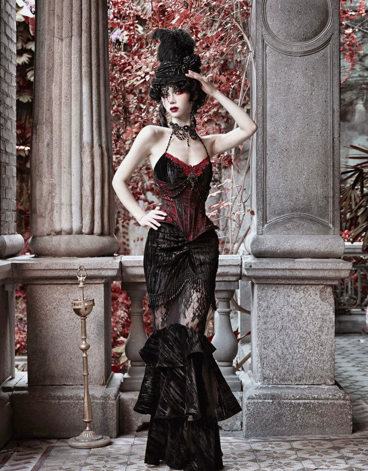 Black Lace Ruffle Mermaid Skirt