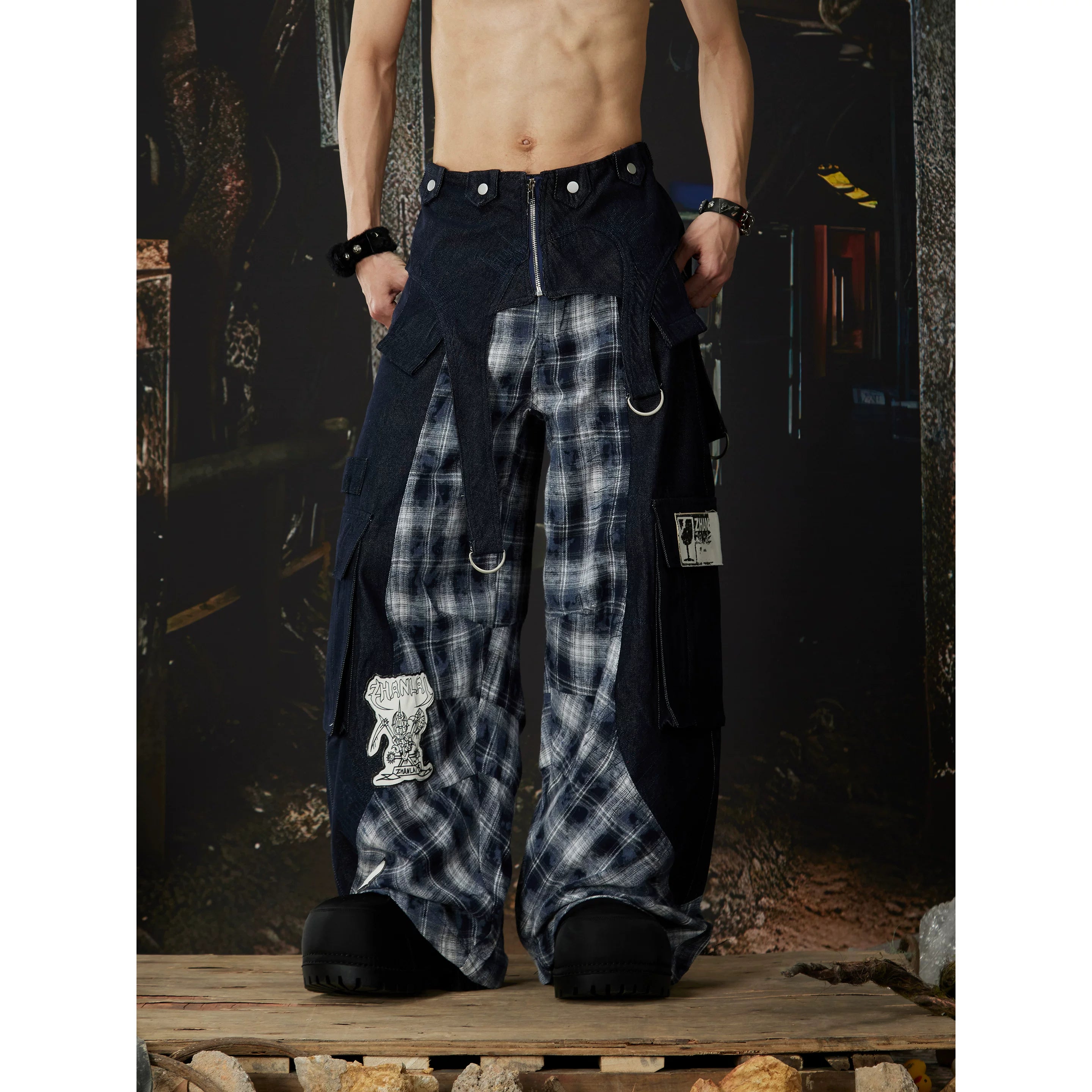 Riot Plaid Layered Trench Cargo Pants