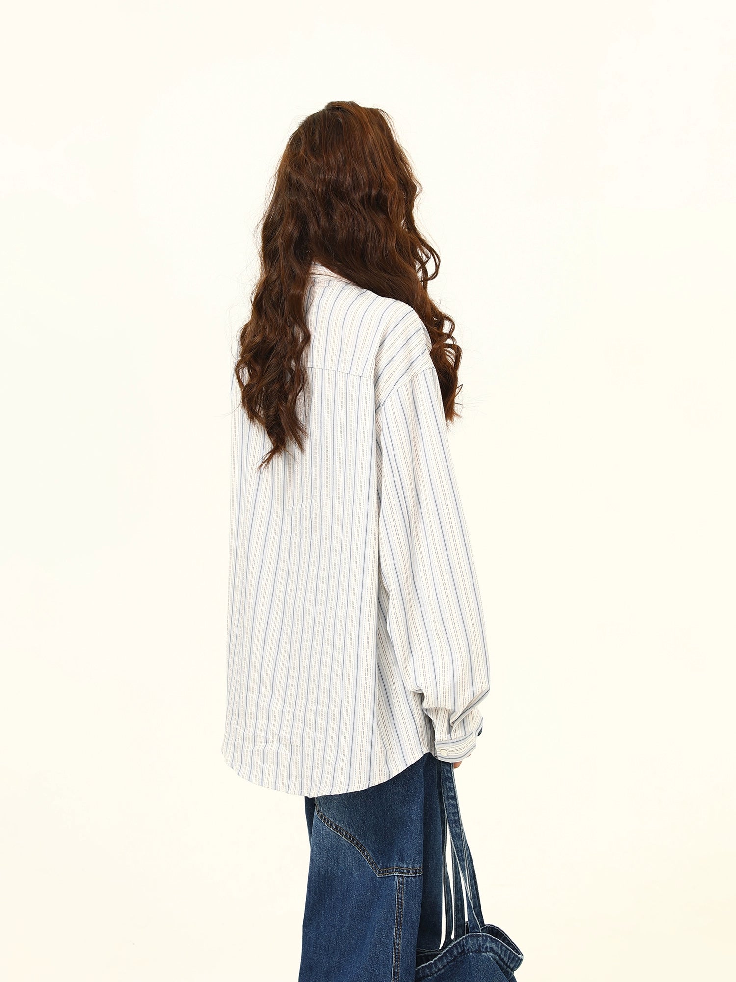 Embroidered Character Oversized Striped Shirt