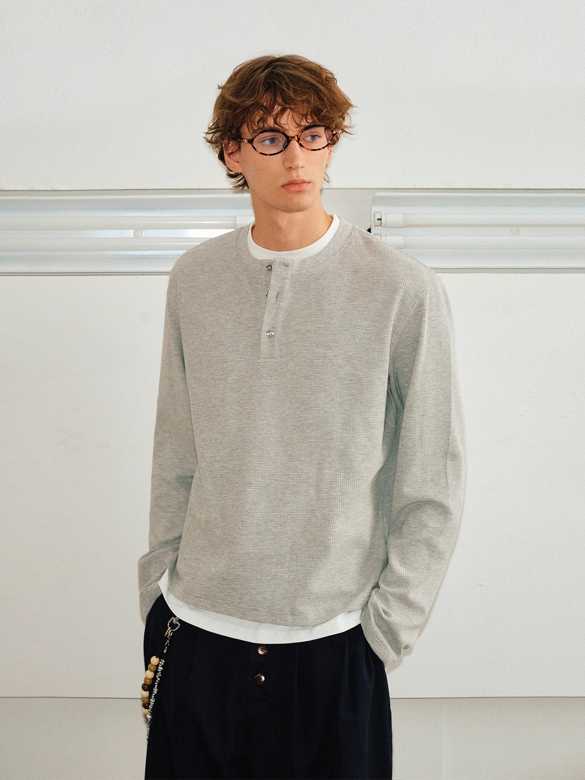 Long Sleeve Slim Layered Henley Shirt by KREATE | Chiclara