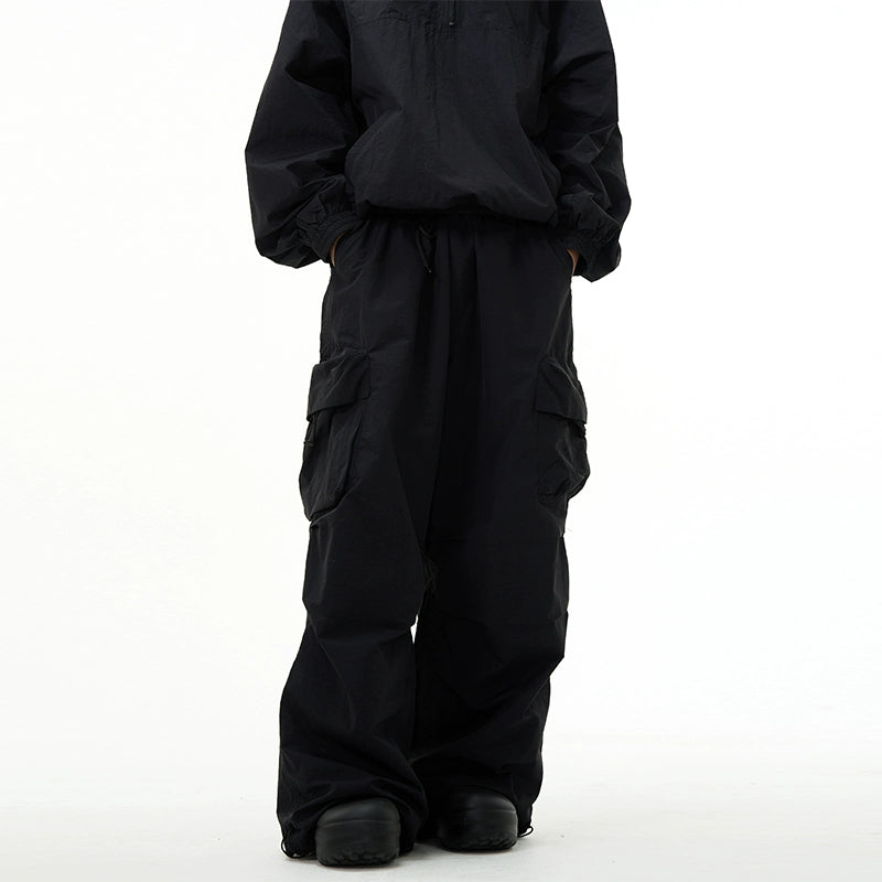 All-Black Oversized Windbreaker and Cargo Pants Setup