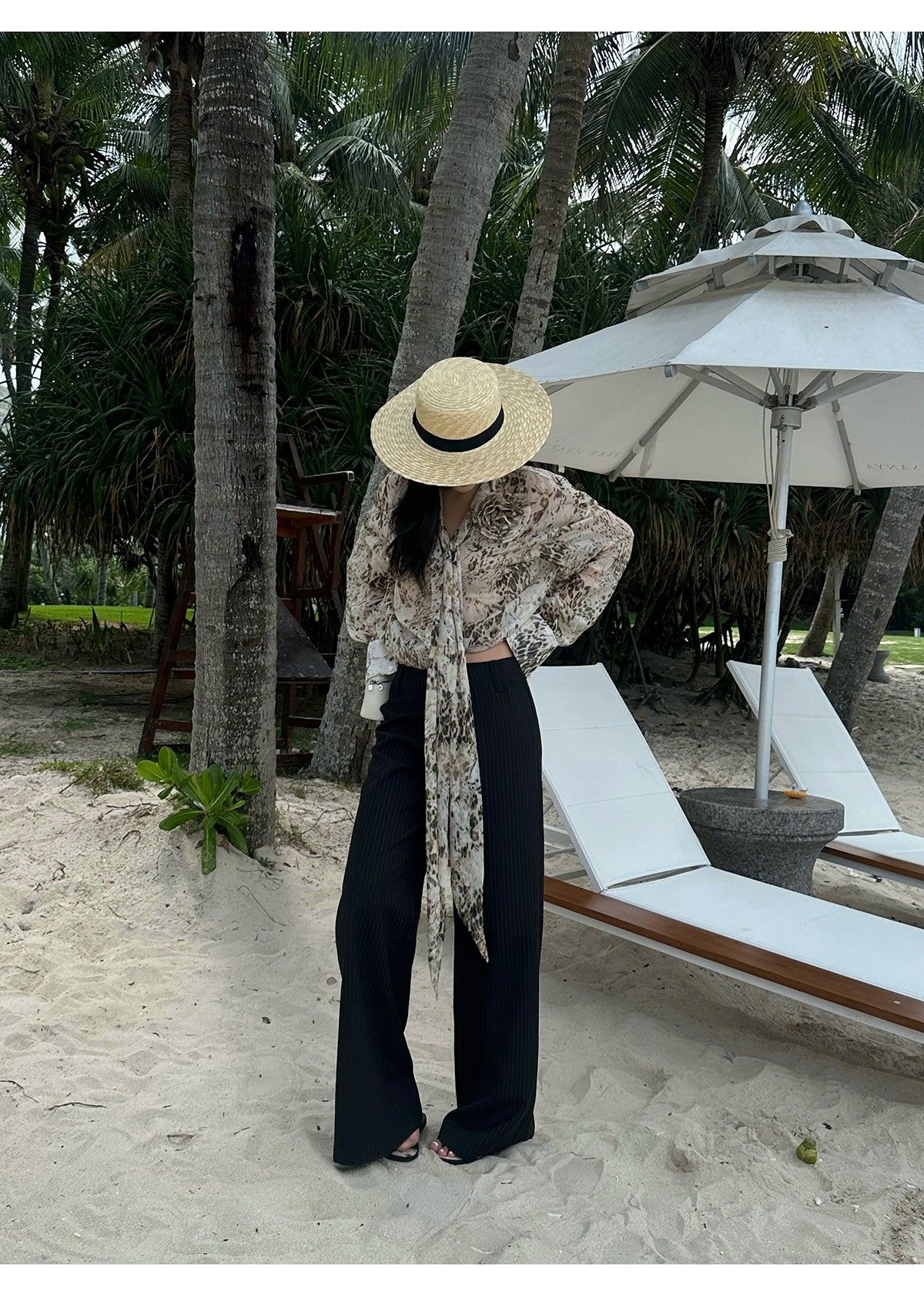 Black Pinstripe Wide Leg Pants