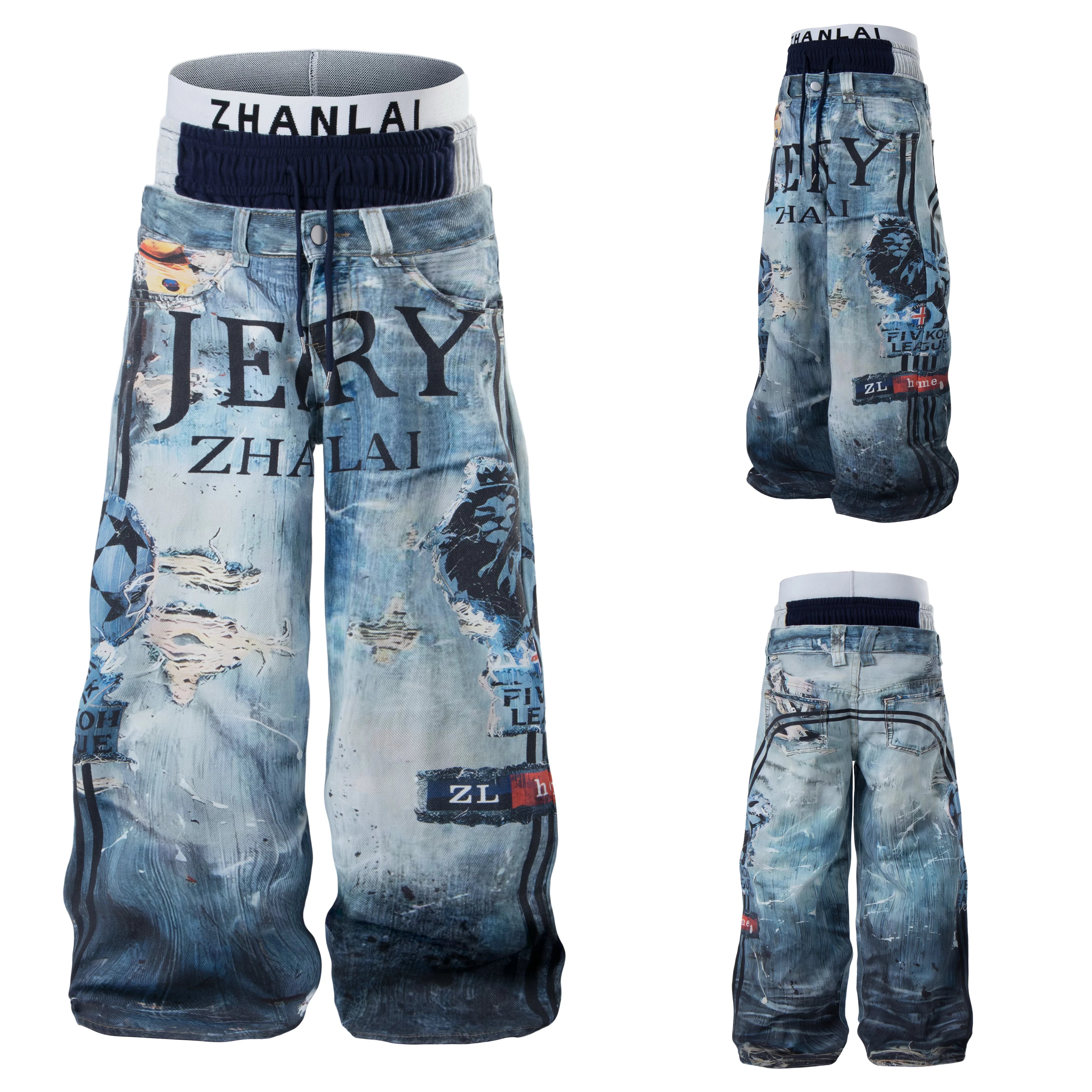 Distressed Ocean-Wash Jogger Jeans