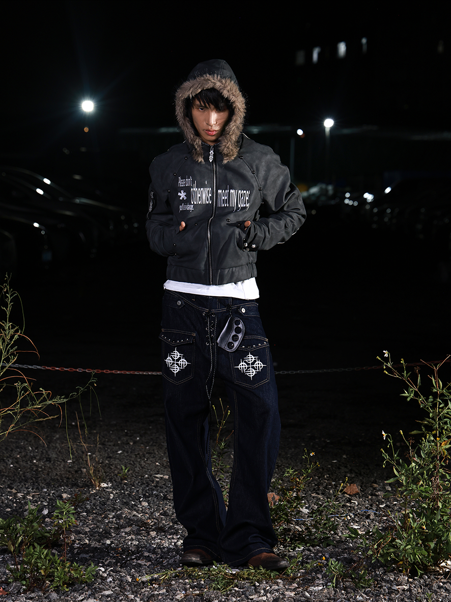 Faux Fur Hood Cropped PU Jacket