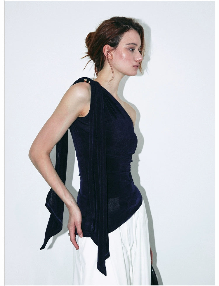 Asymmetric Draped Velvet Top