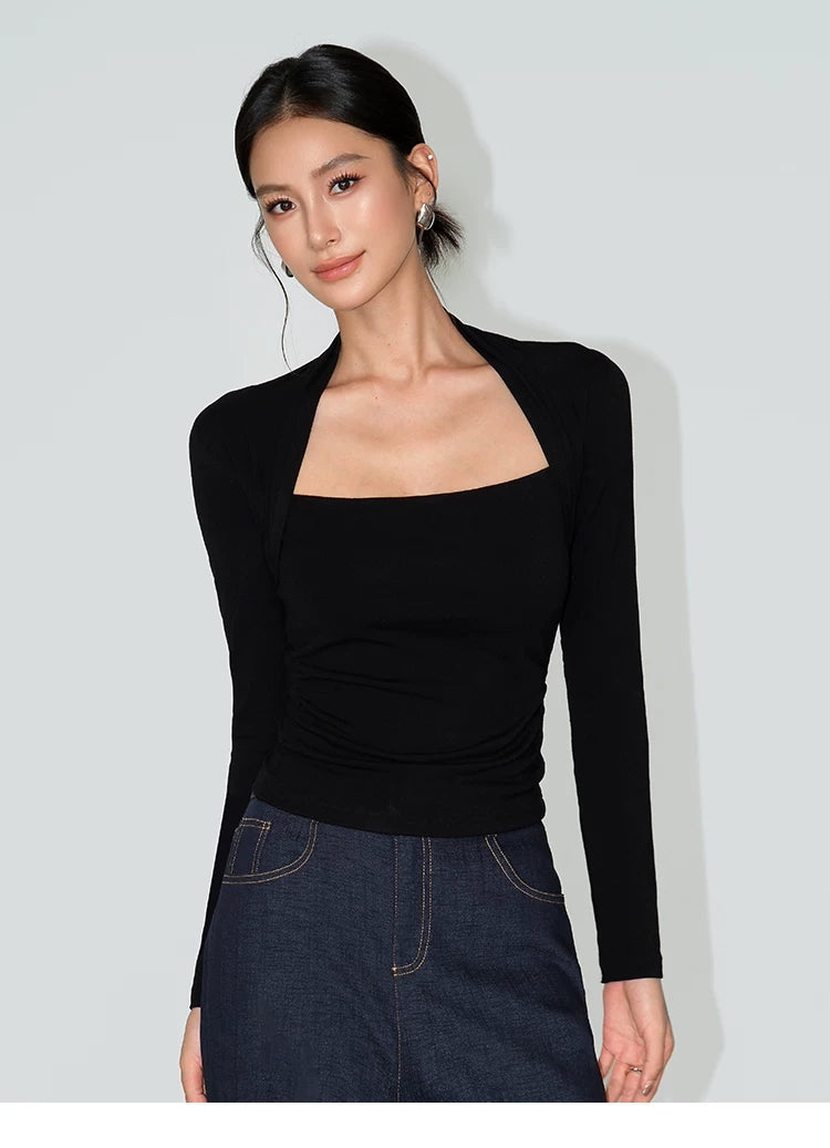Frame-Line Square Neck Long Sleeve Top