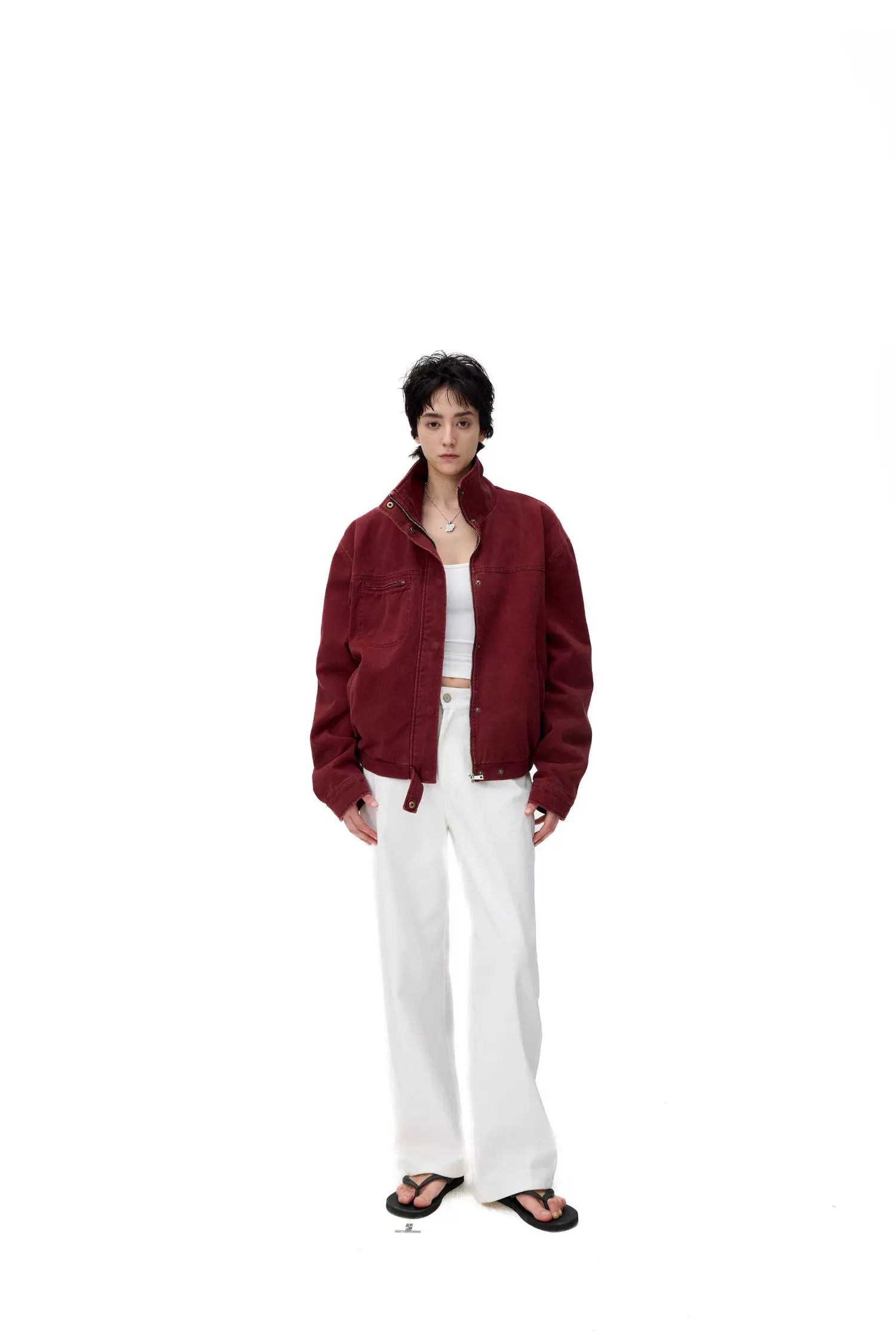 Crimson Crest High-Collar Jacket