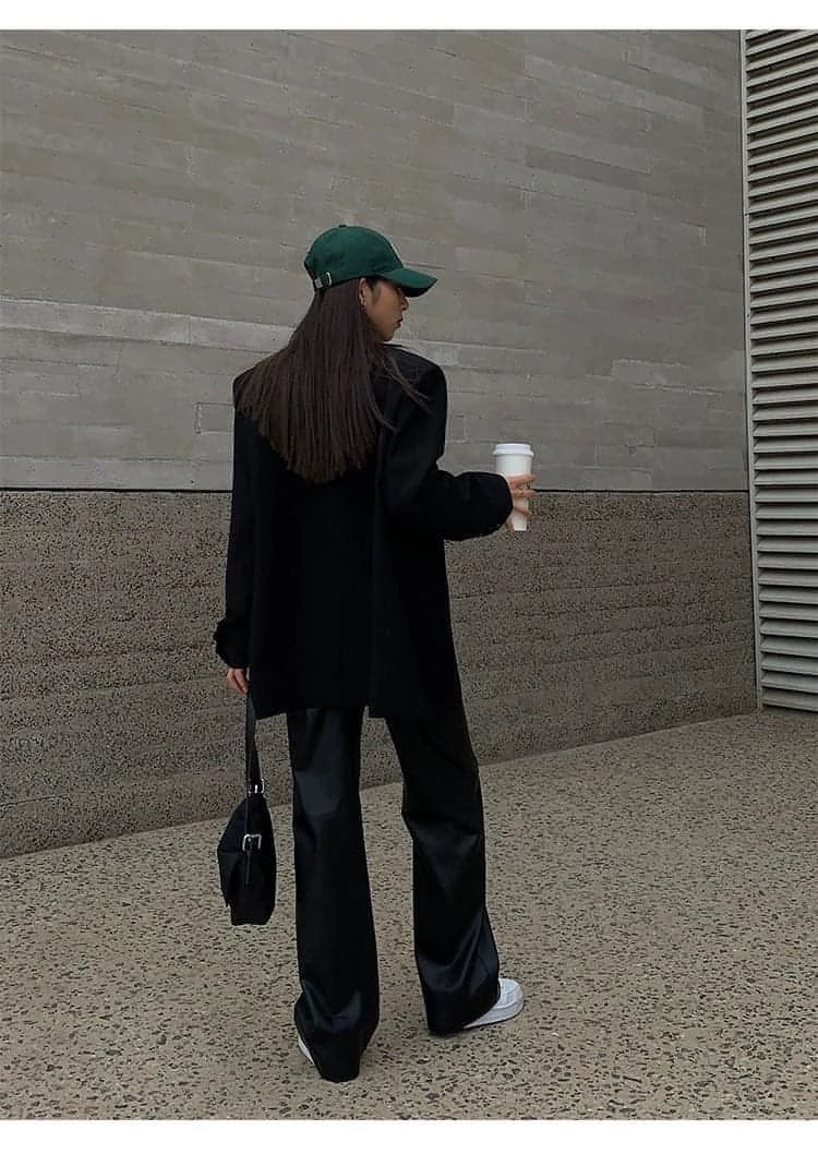 Autumn Collection - Black Loose-Fit Korean Style Blazer - chiclara