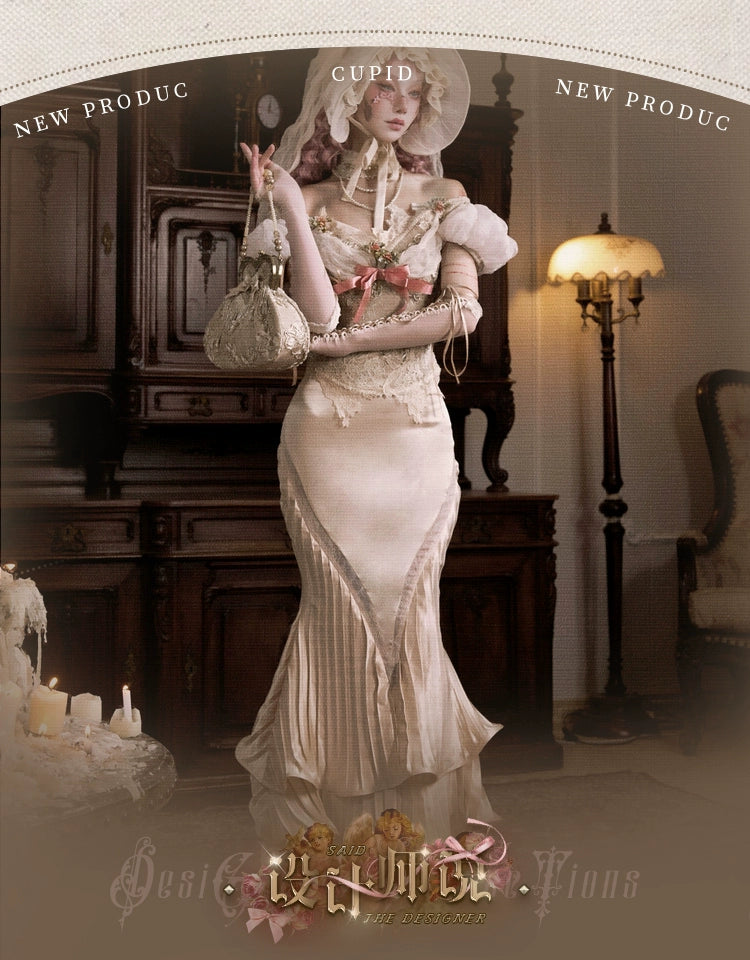 Ivory Satin Ruffled Mermaid Skirt