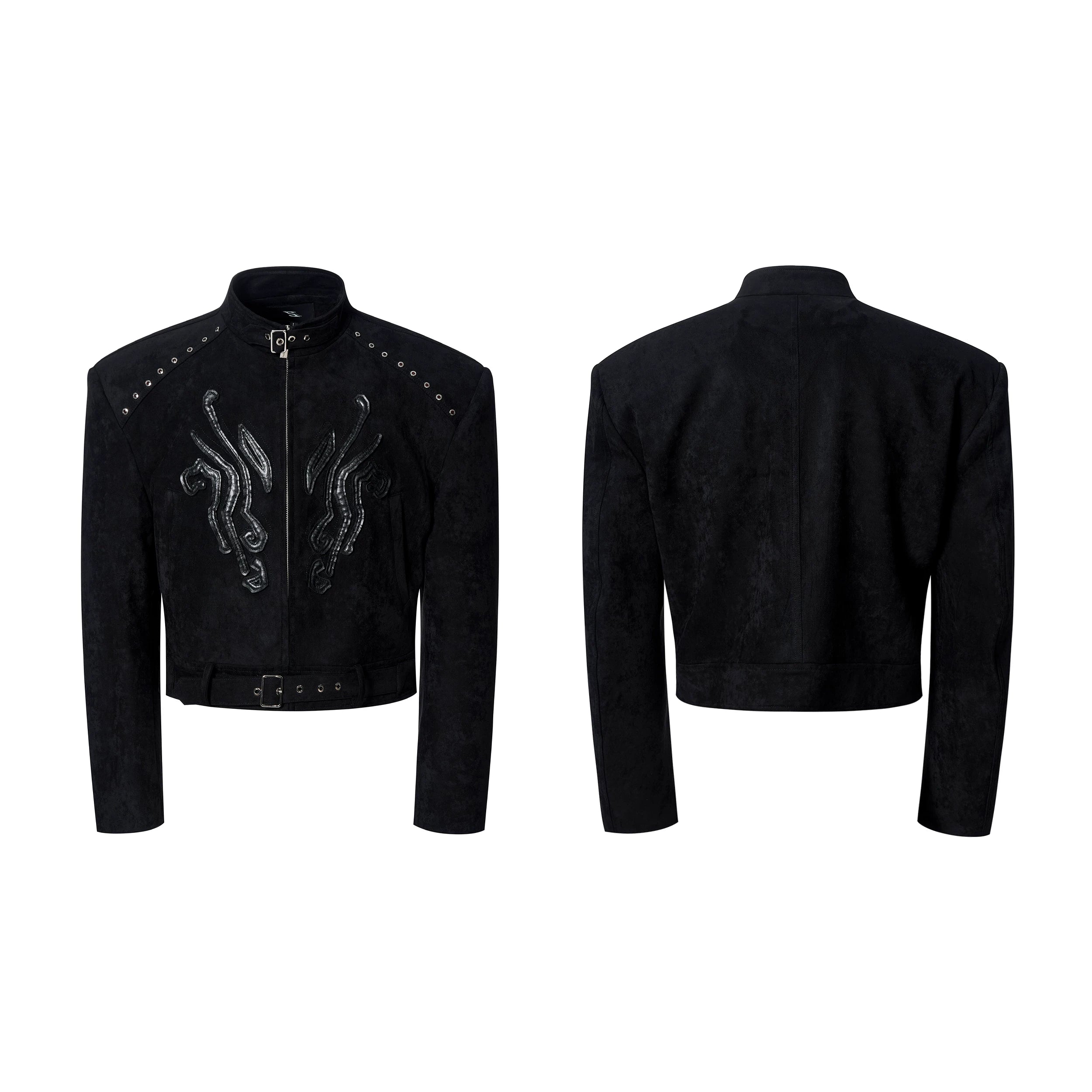 Obsidian Serpent Emblem Cropped Moto Jacket