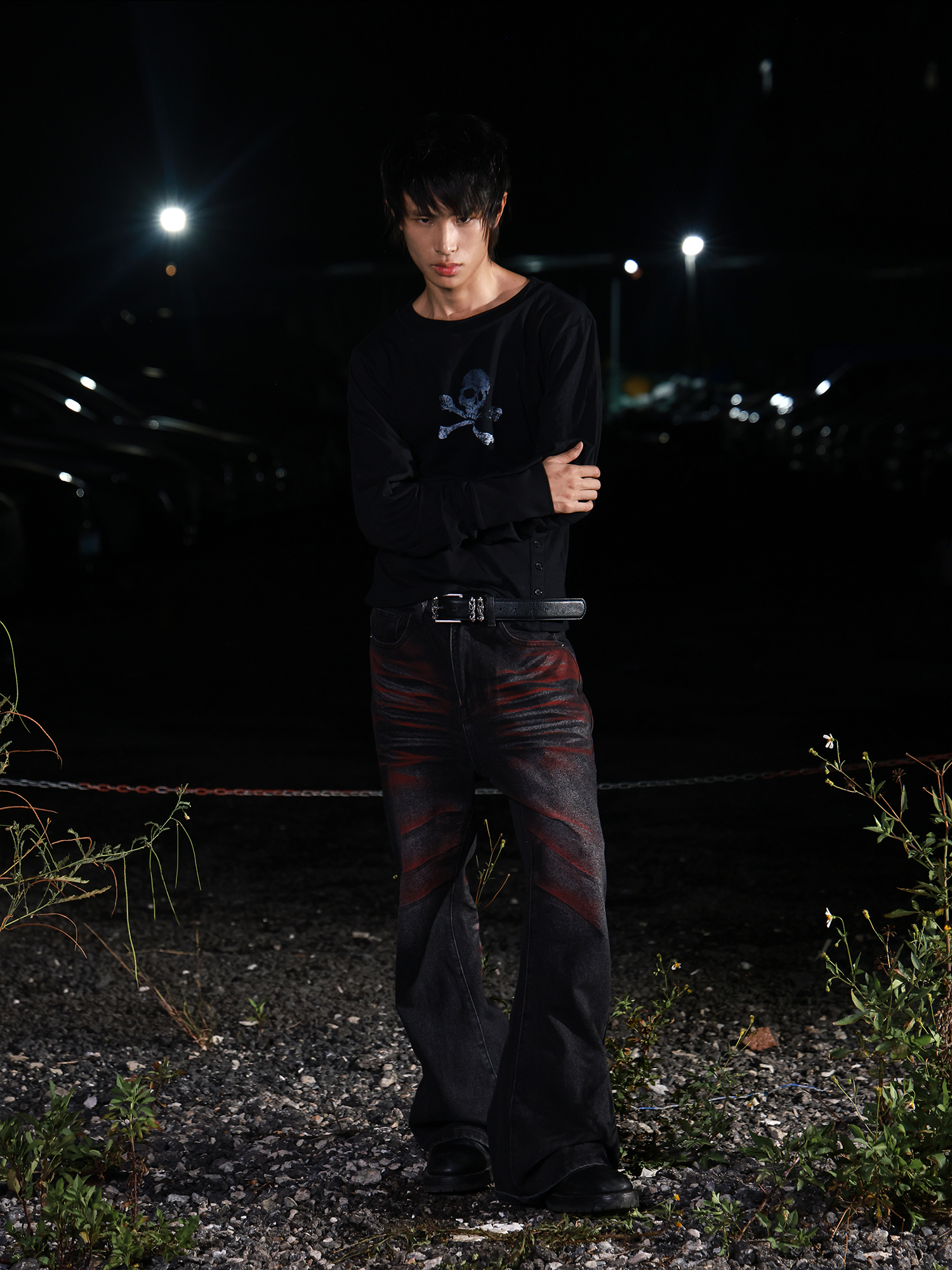 Midnight Raid Ruched Skull Longsleeve Tee