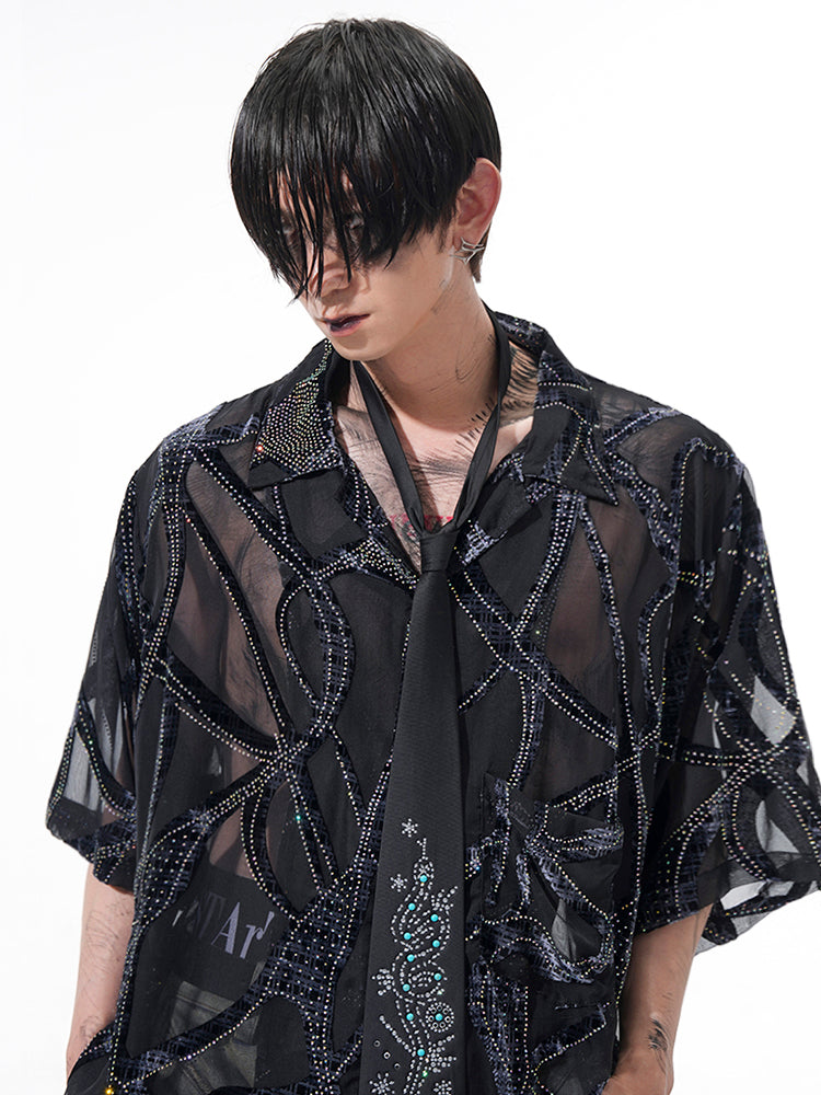 Sheer Beaded Spider Web Shirt