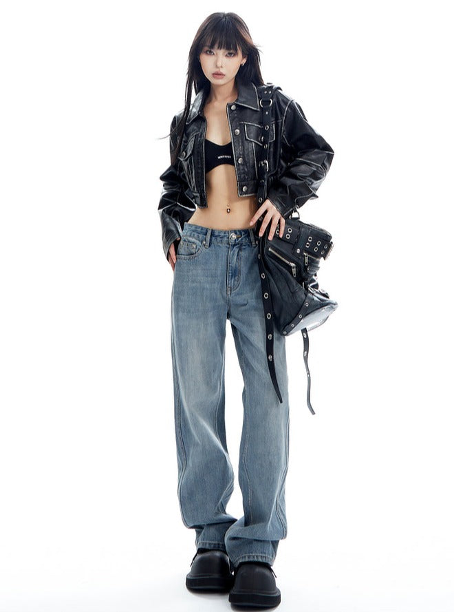 Jeans de mezclilla de pierna ancha de la luz