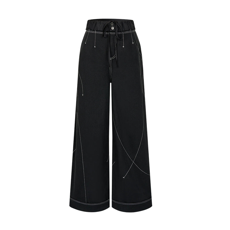 Black Contrast Stitch Wide Leg Pants