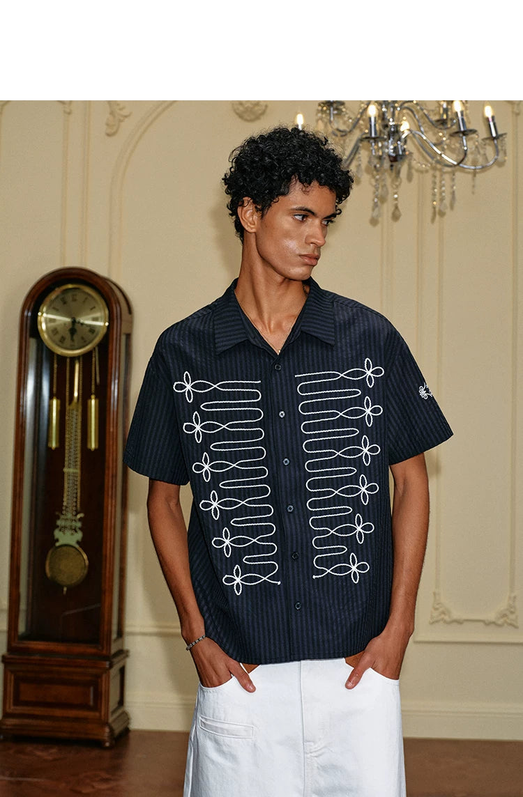 Embroidered Loop Detail Short Sleeve Shirt