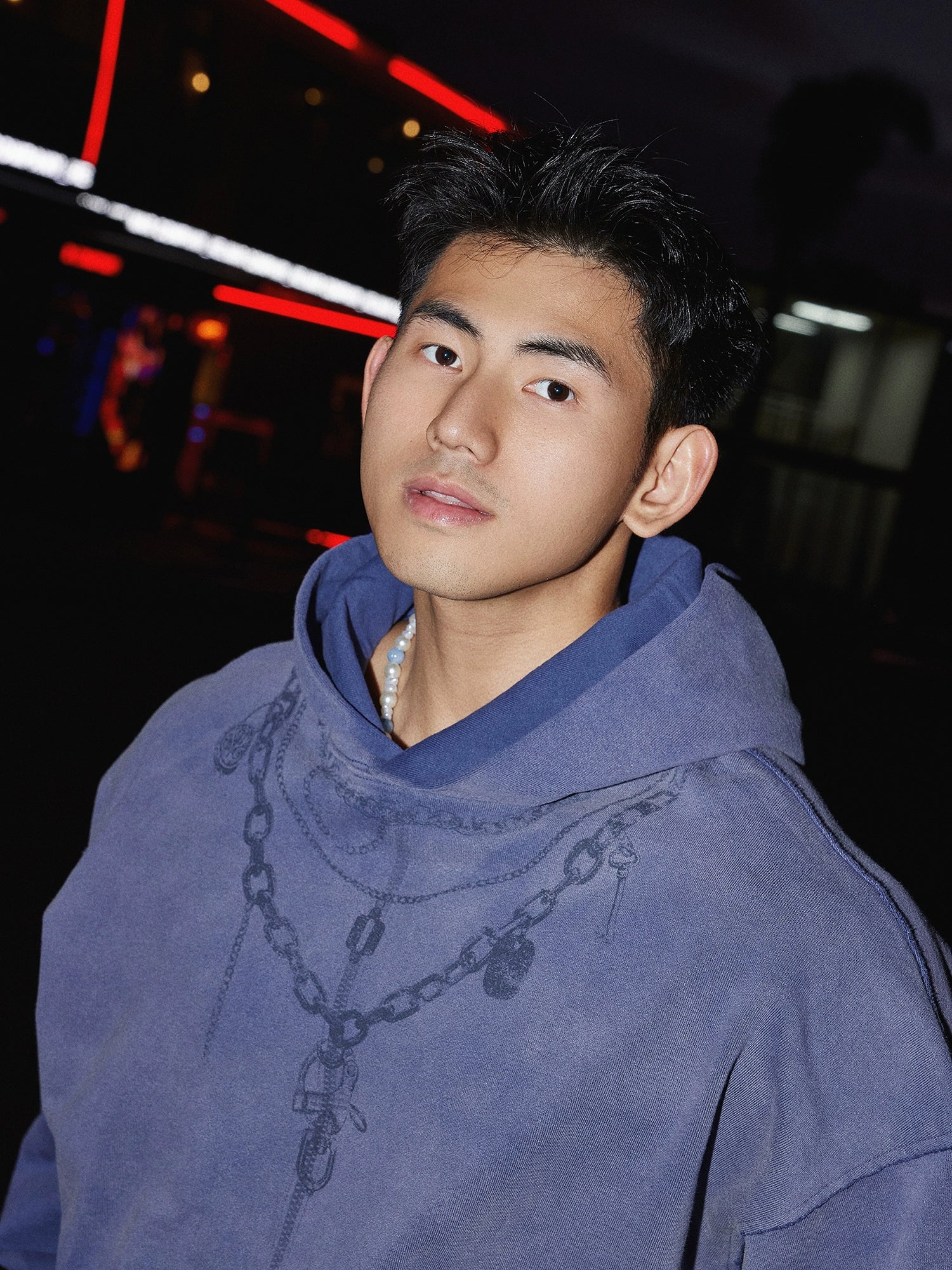 Oversized Faded Hoodie with Chain Print