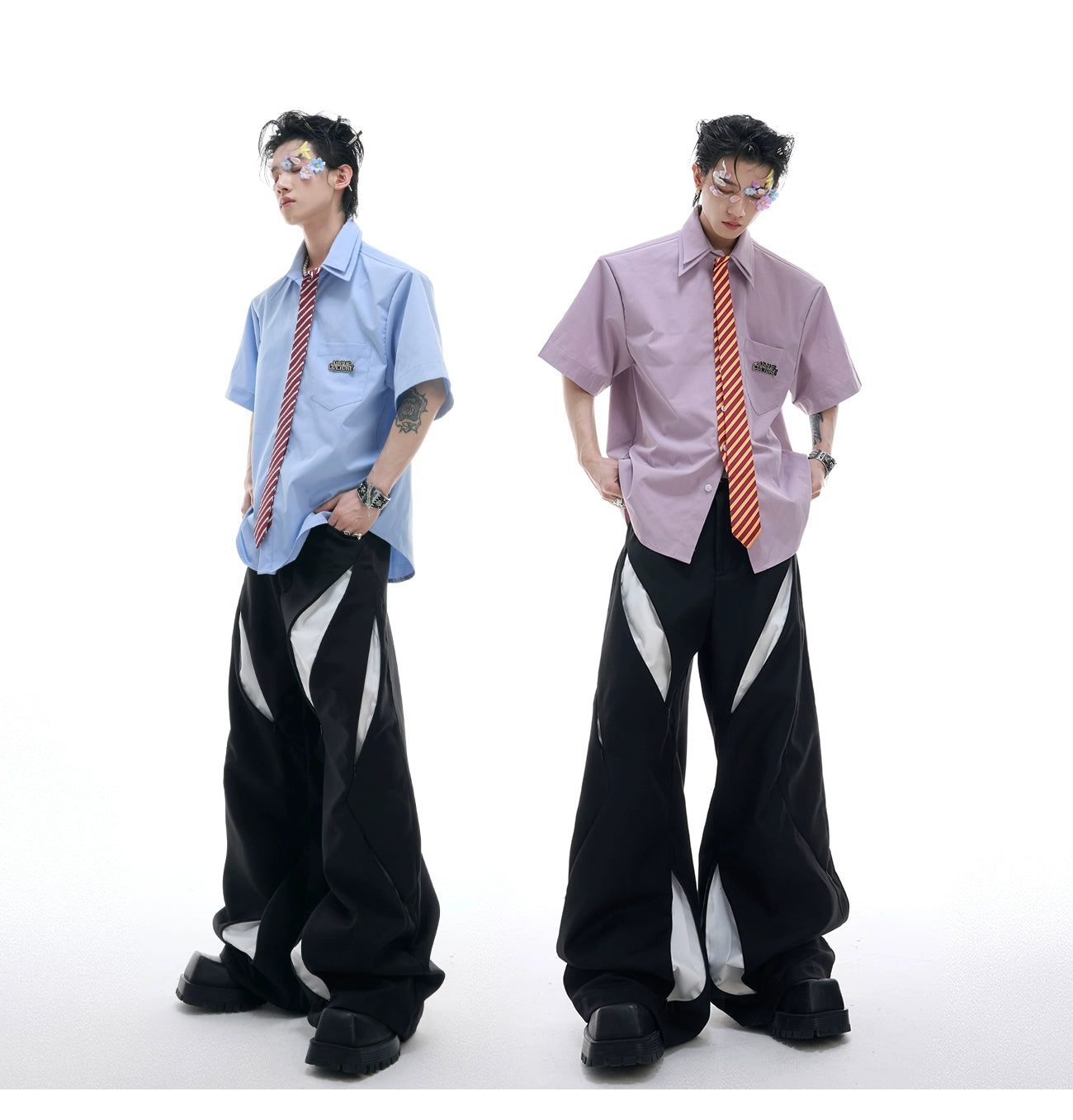 White Short Sleeve Shirt With Tie