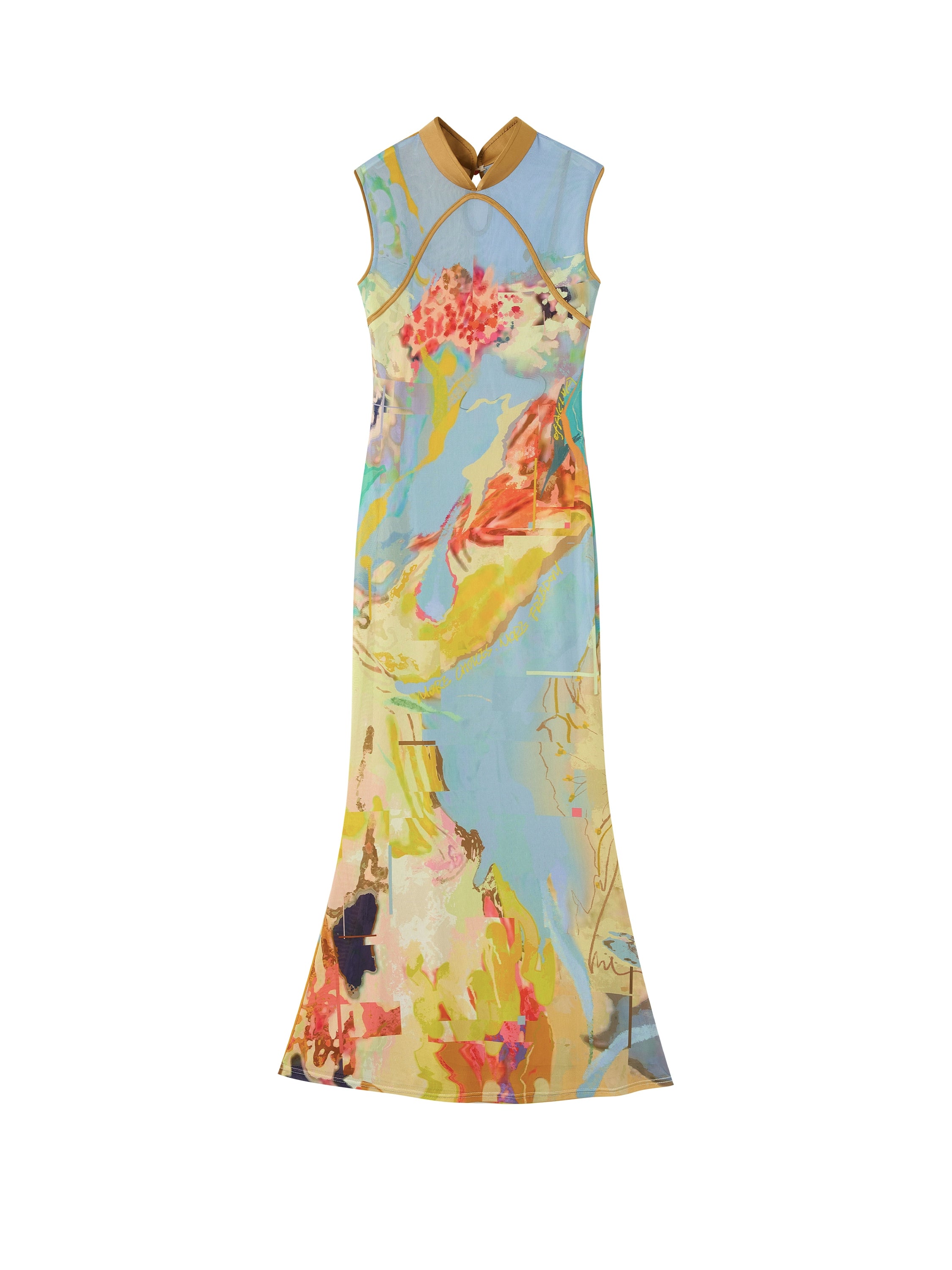 Reversible Mesh Cheongsam Print Dress