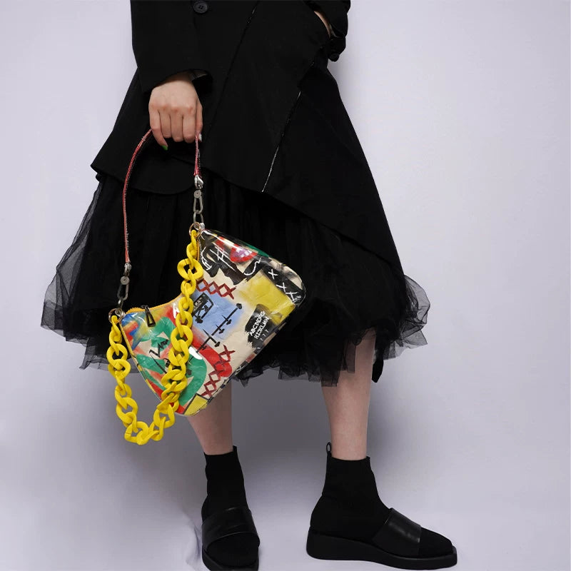 Graffiti Chain Crescent Shoulder Bag - view 3