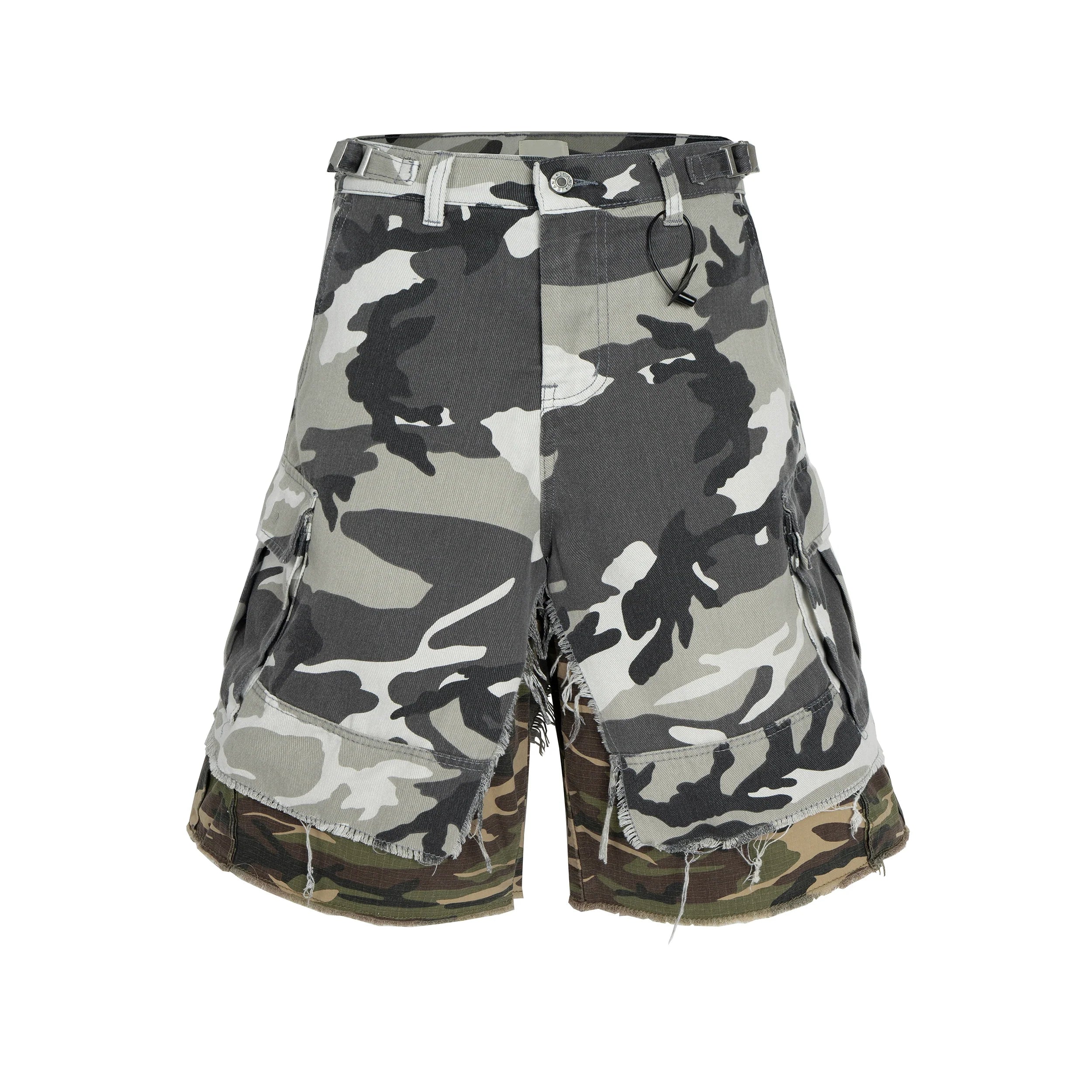 Double Layered Camo Patchwork Cargo Shorts