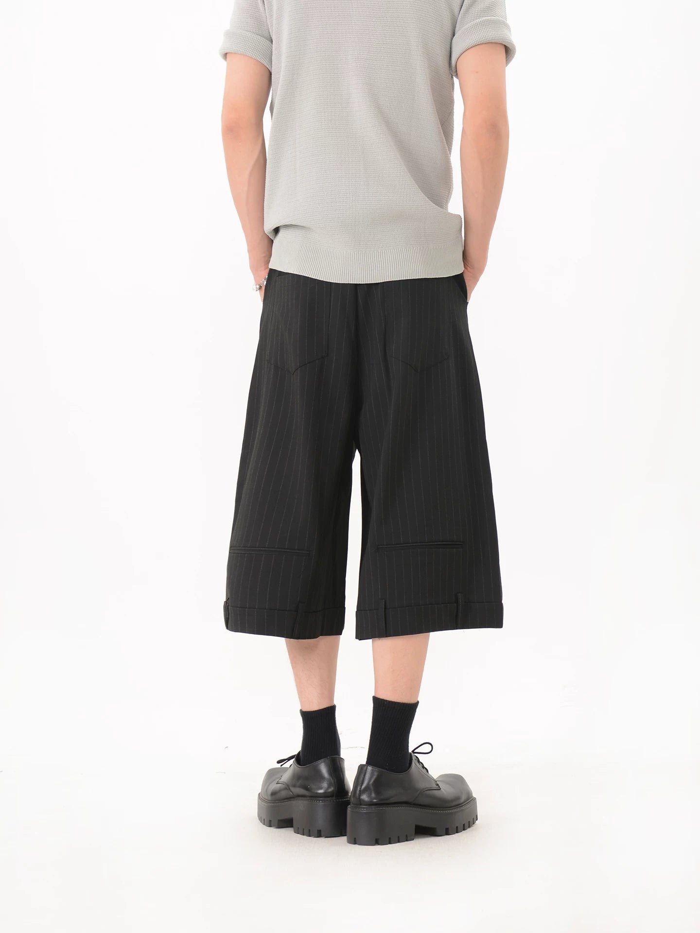 Pinstripe Pleated Wide Leg Culotte Pants
