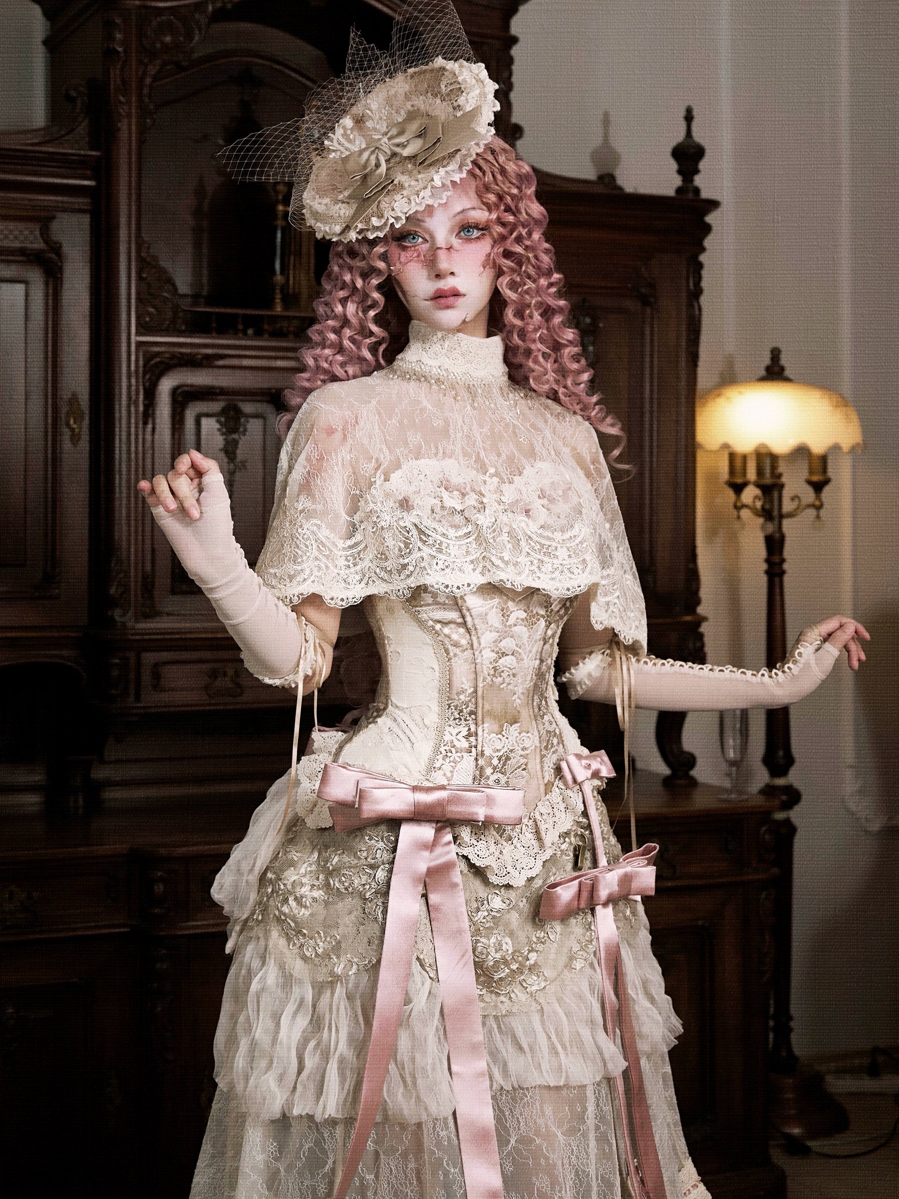 Victorian Ivory Lace High Collar Capelet