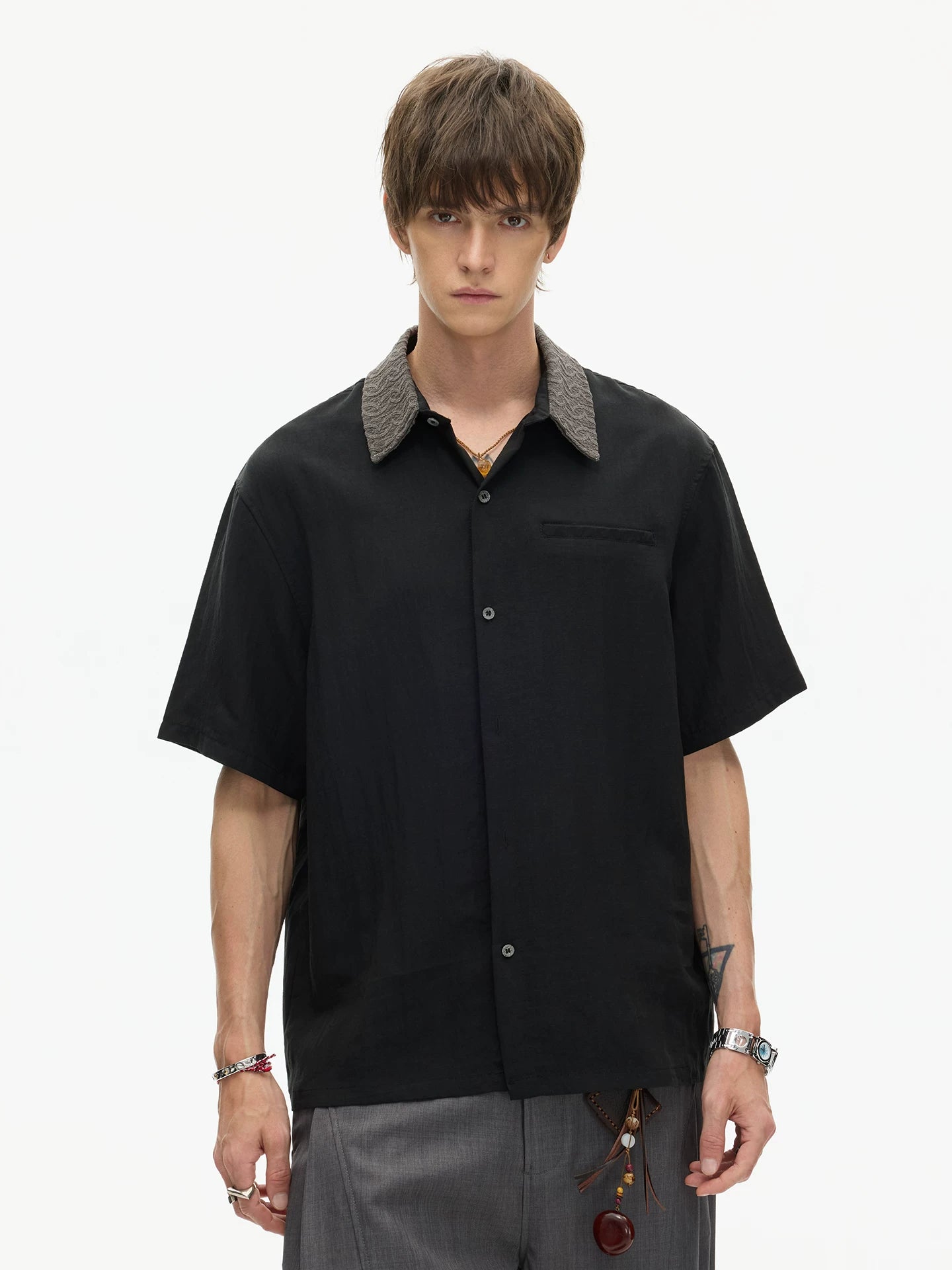 Collar Textured Camp Shirt