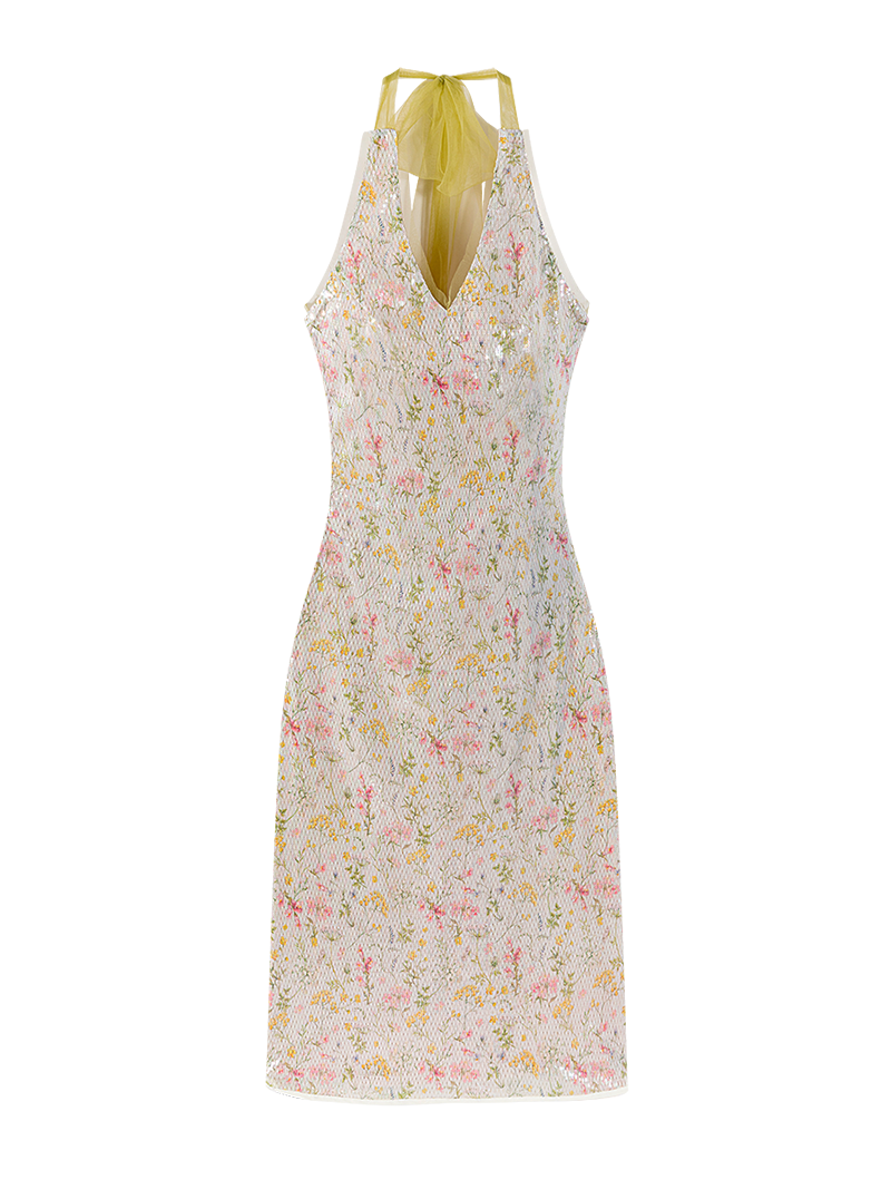 Sequin Floral Peplum Top with Sheer Straps