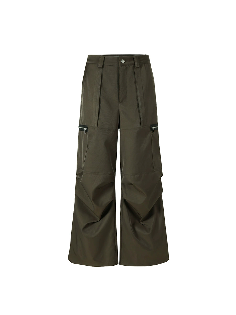 Layered Pockets Wide-Leg Utility Cargo Pants