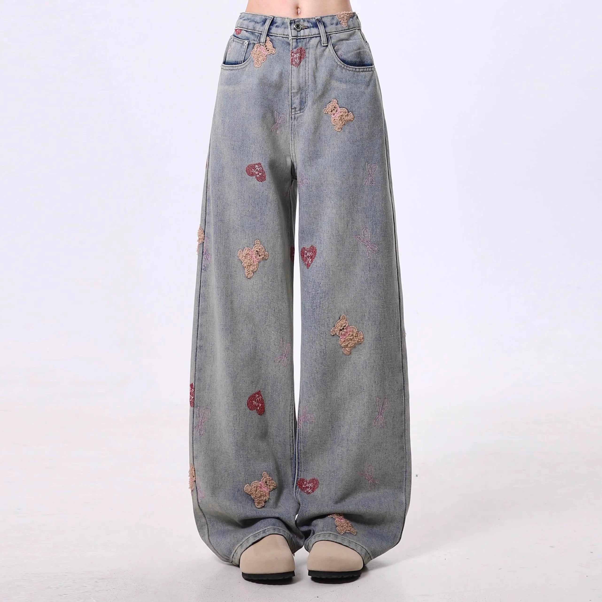 Distressed Teddy Bear Wide Leg Jeans