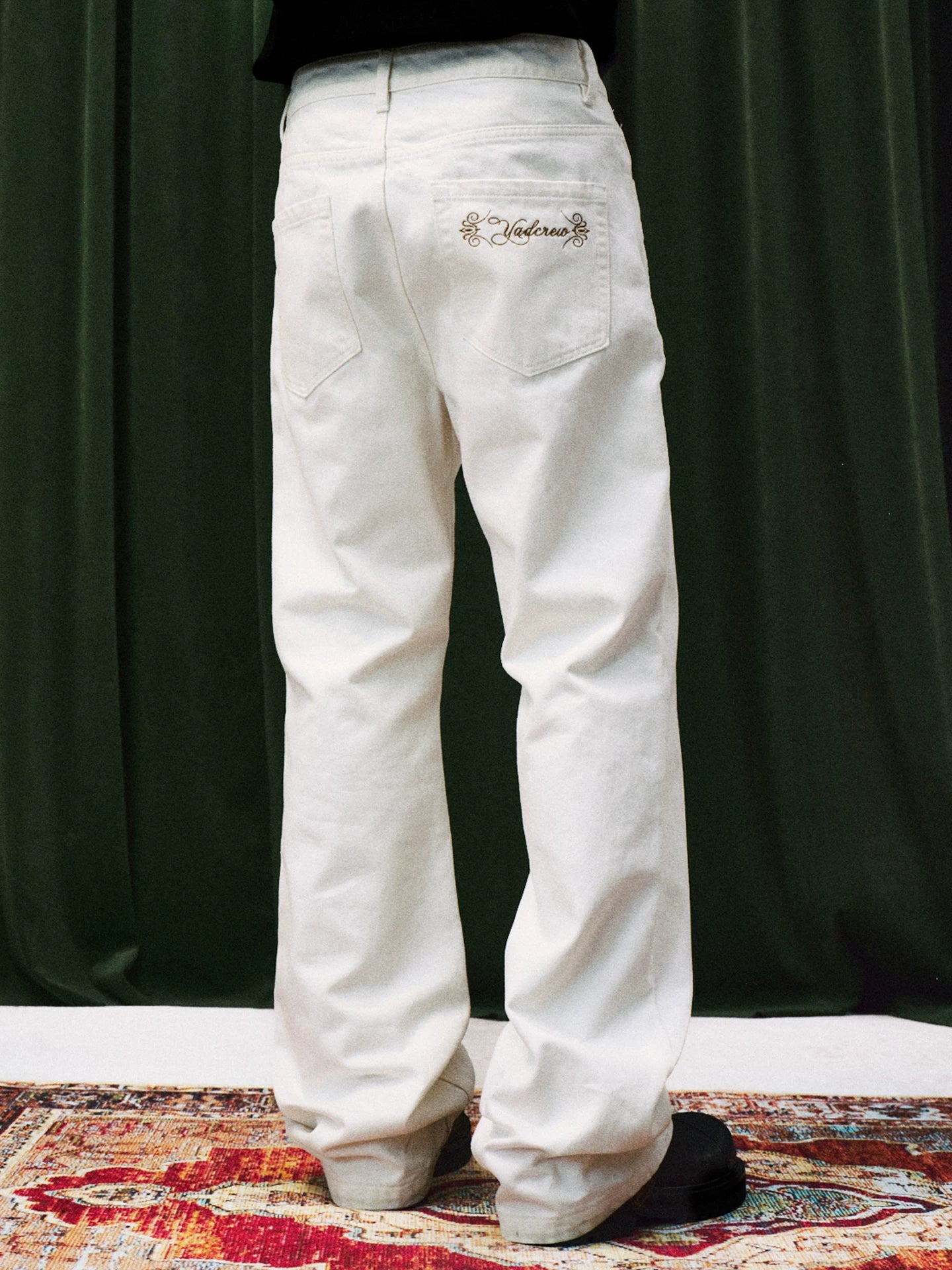 White Tonal Embroidered Wide Leg Jeans