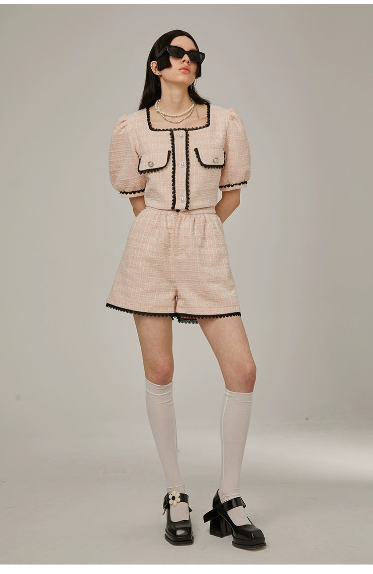 Tweed Short-Sleeve Blouse and Short Setup