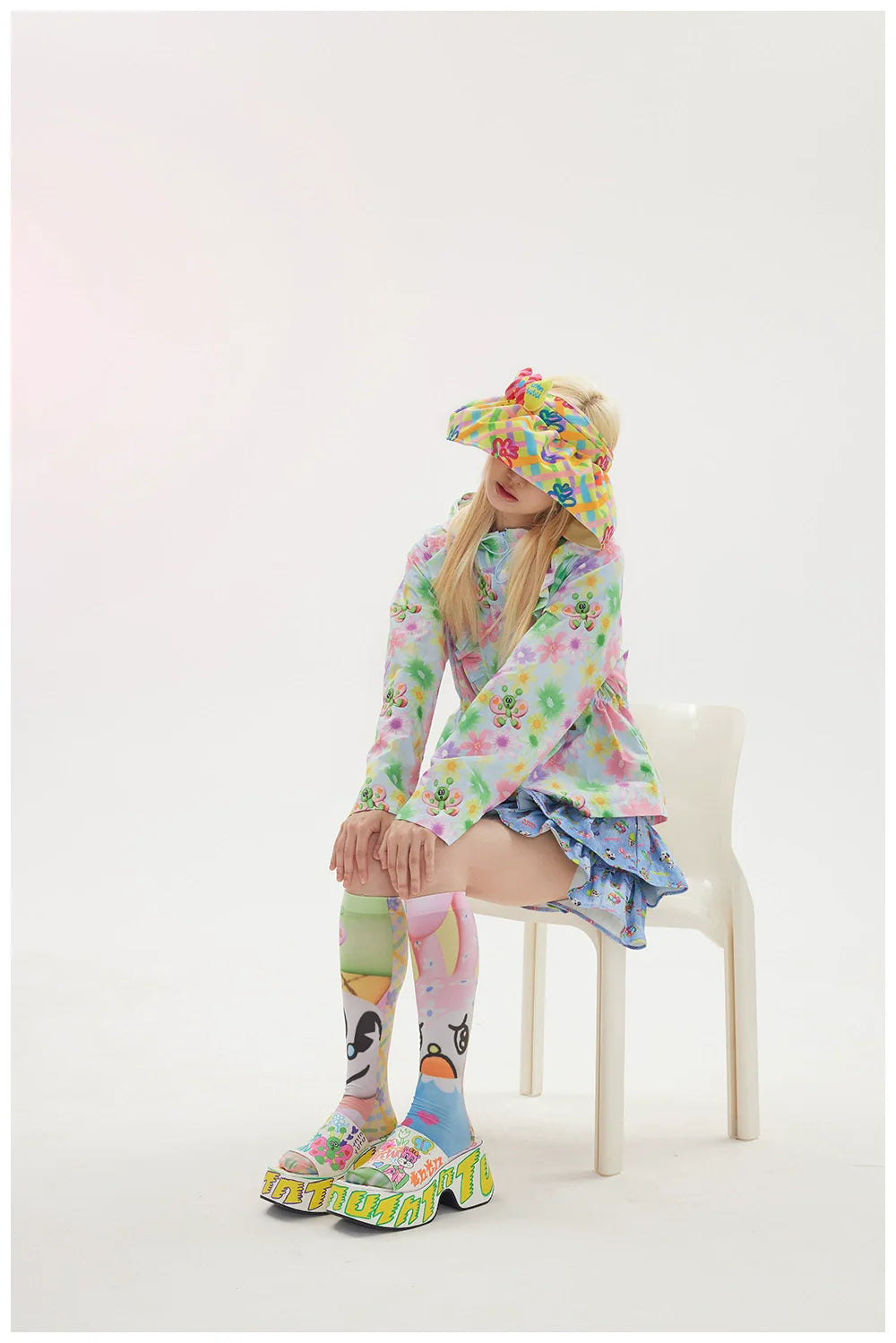 Rainbow Plaid Floral Summer Hat