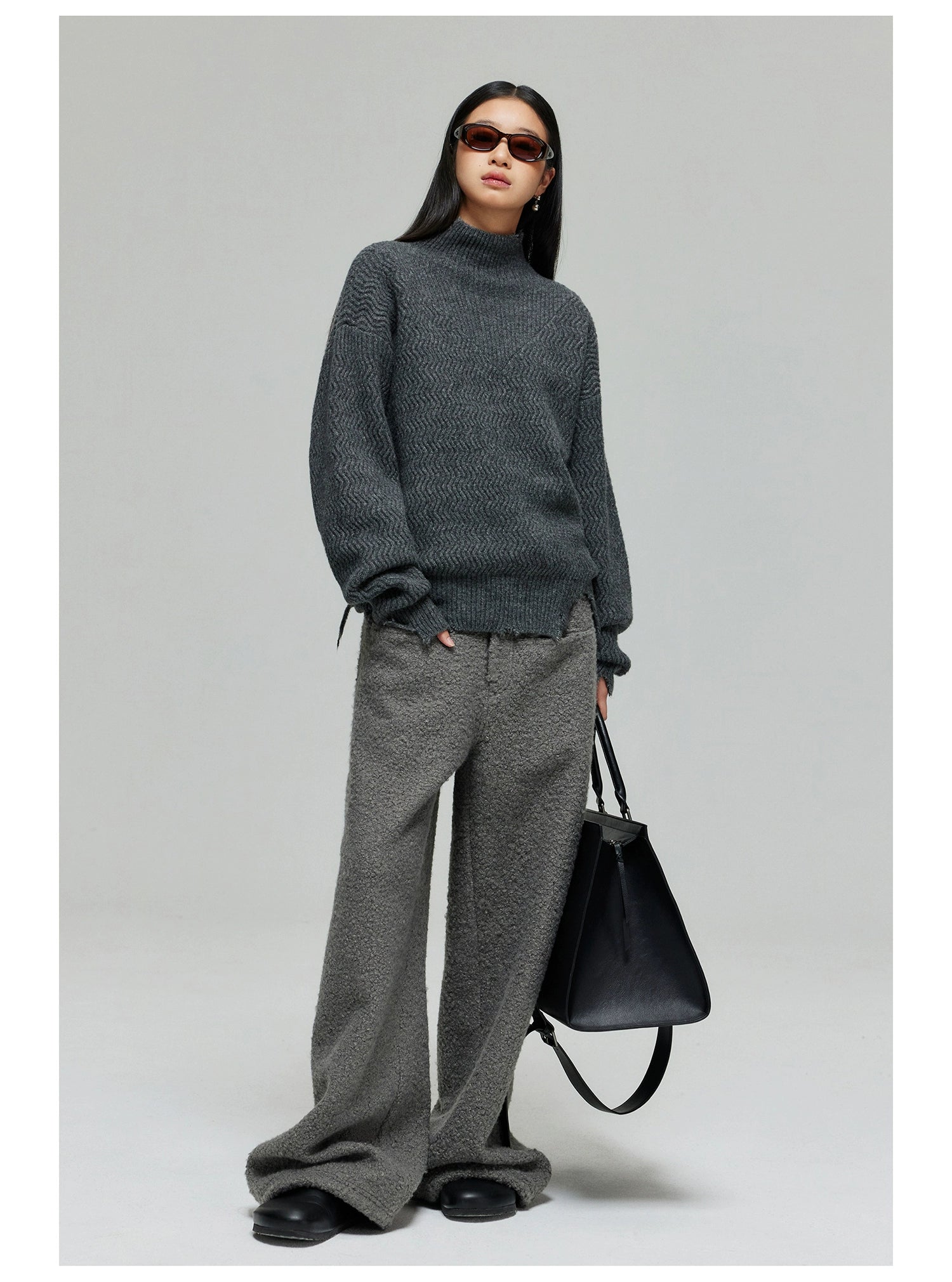 Textured Wide-Leg Fleece Pants