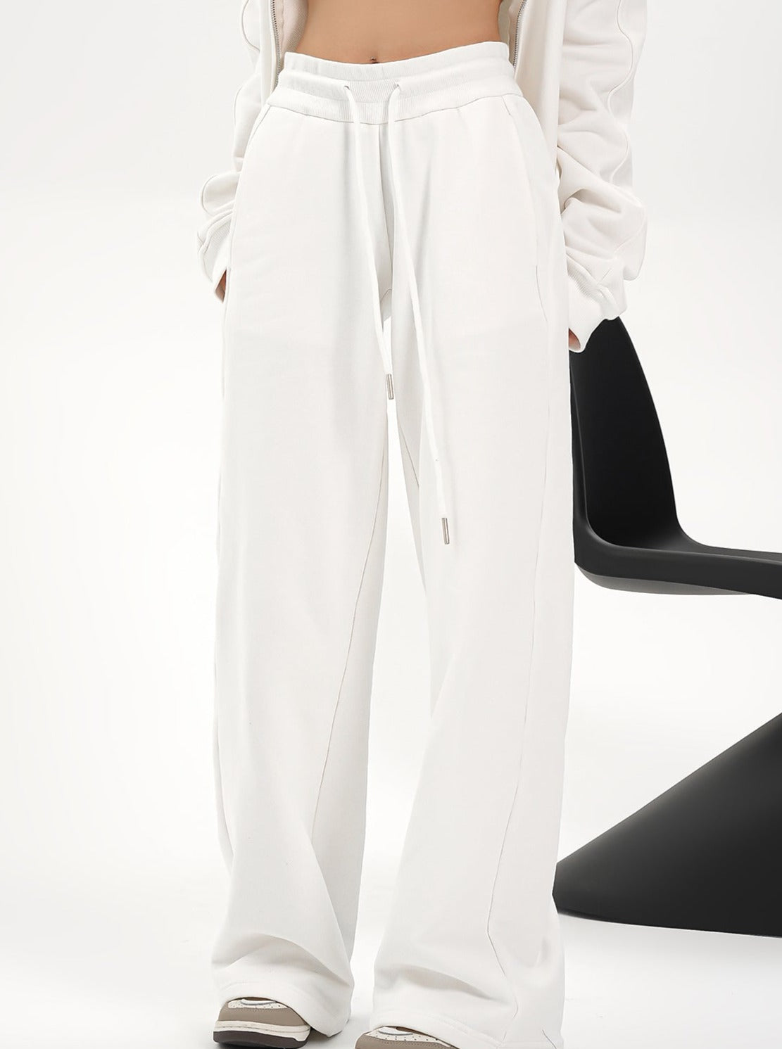 Pantalon à cordon à jambes larges à taille haute - pantalon de salon en ajustement détendu