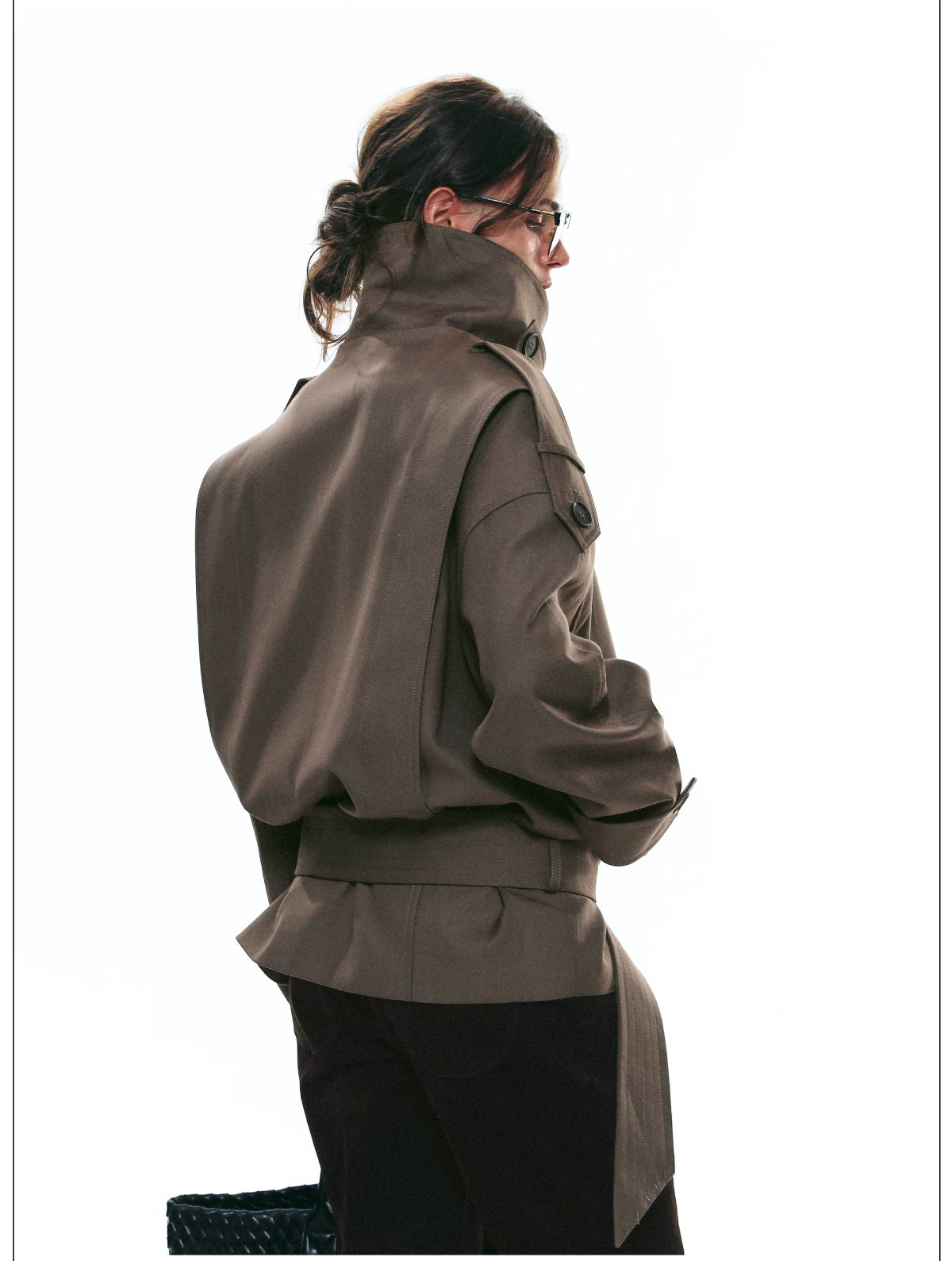 Draped Collar Belted Trench Jacket